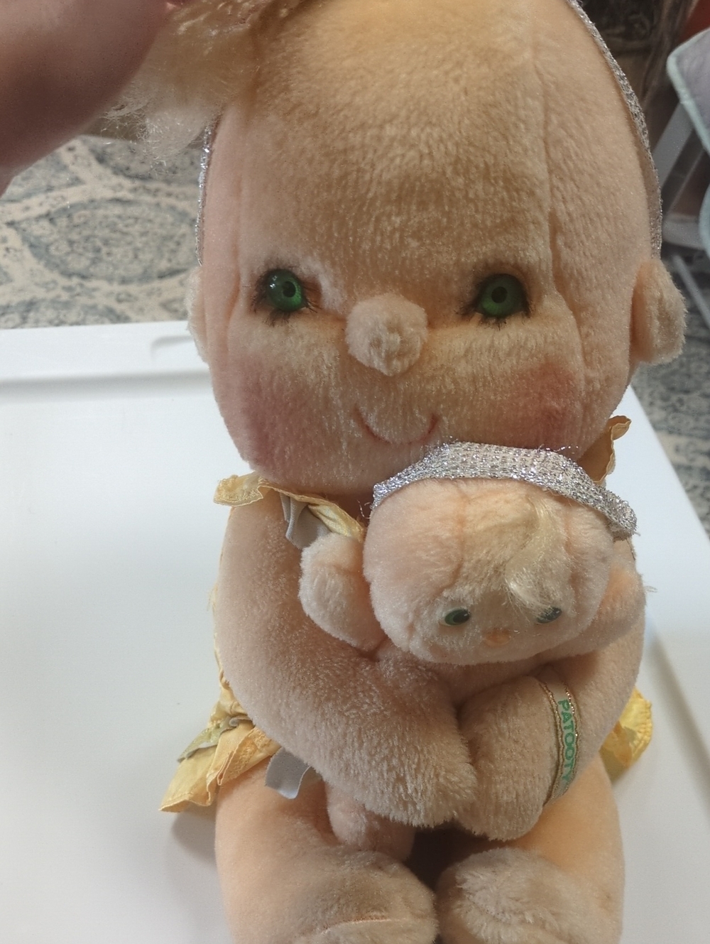 Vintage 1985 Hugga Bunch Patooty Plush Peach-Colored Baby Doll with Mini